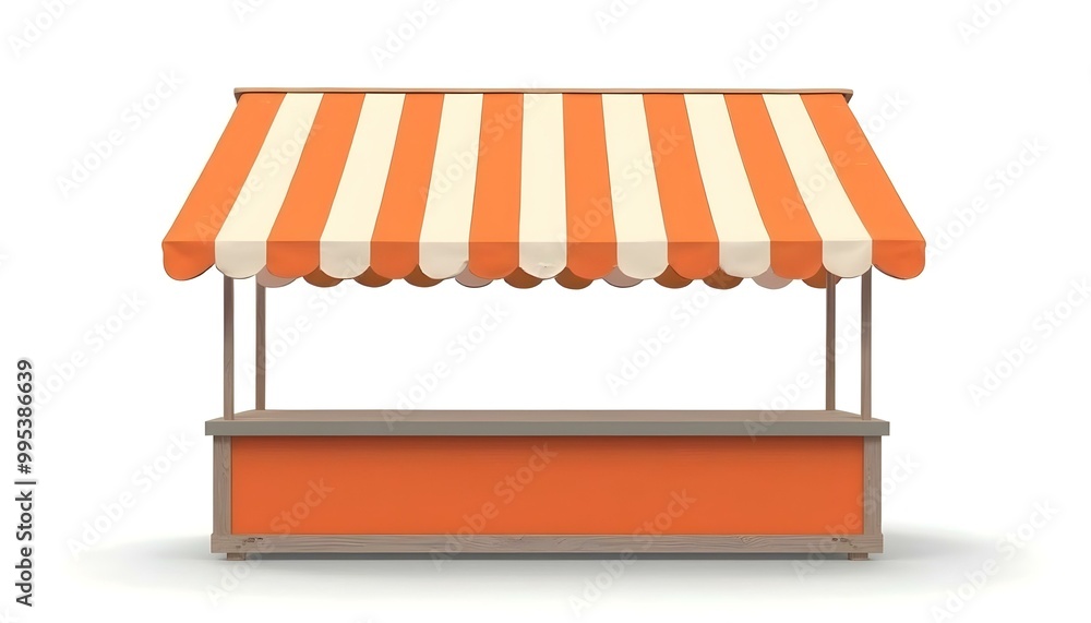 Orange and white striped market stall isolated on a white background Orange and white striped market stall isolated on a white background