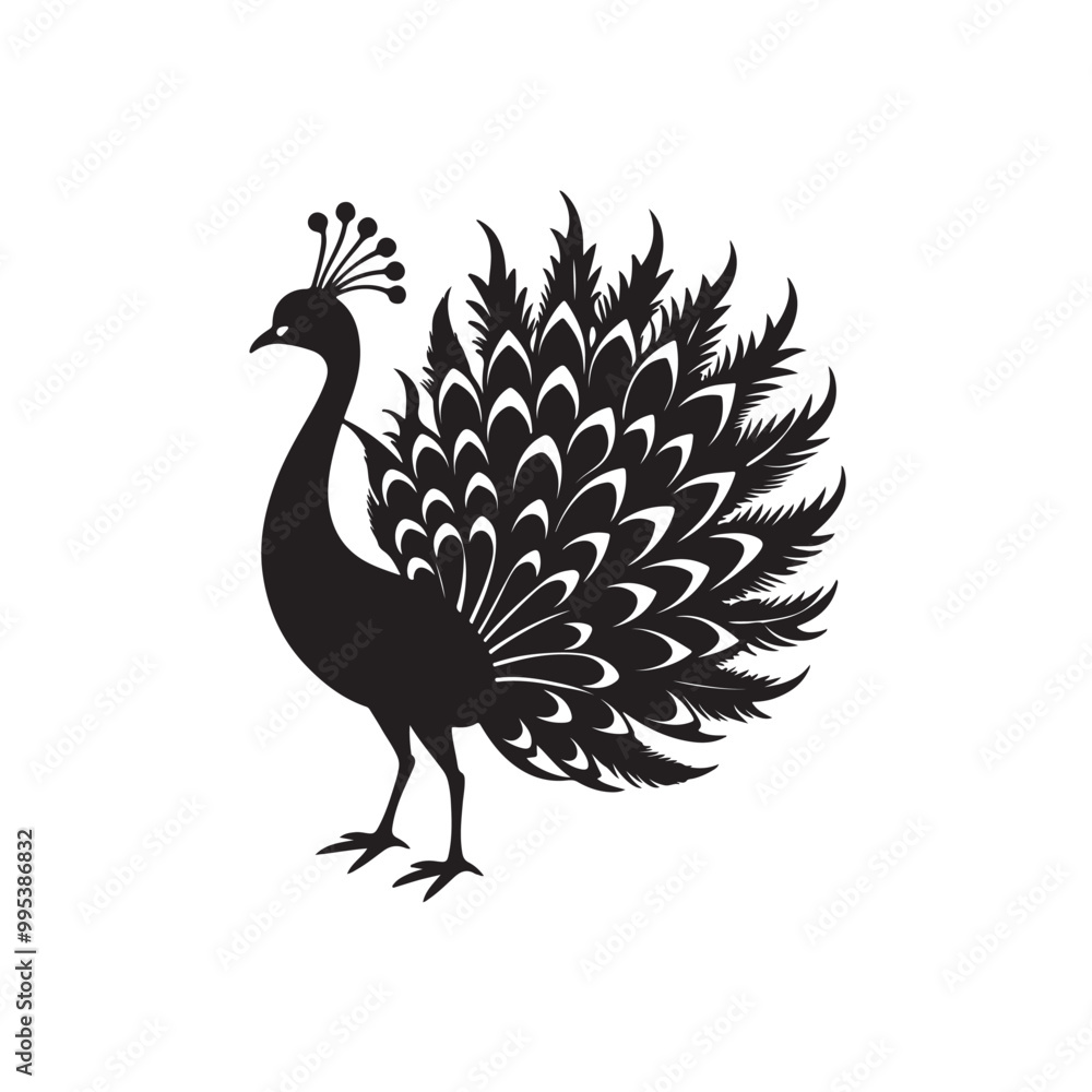 Silhouette peacock with asymmetrical plumage Silhouette peacock with asymmetrical plumage