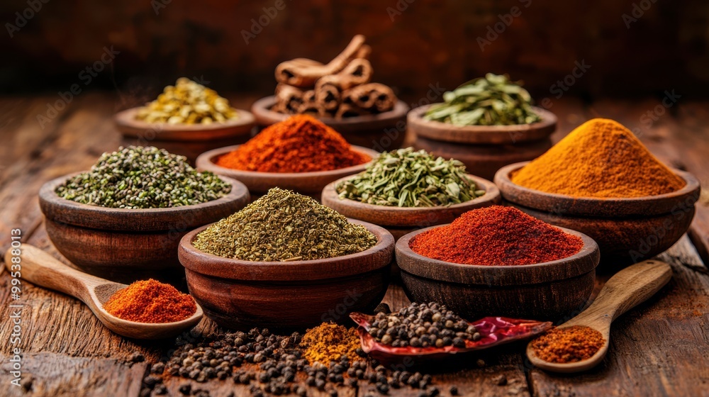 Fototapeta premium The Spices in Rustic Bowls