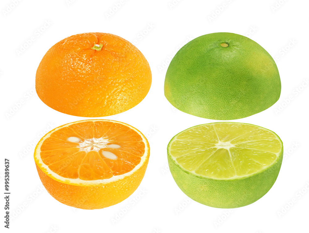 orange slice and Lime slice isolated on white background orange slice and Lime slice isolated on white background