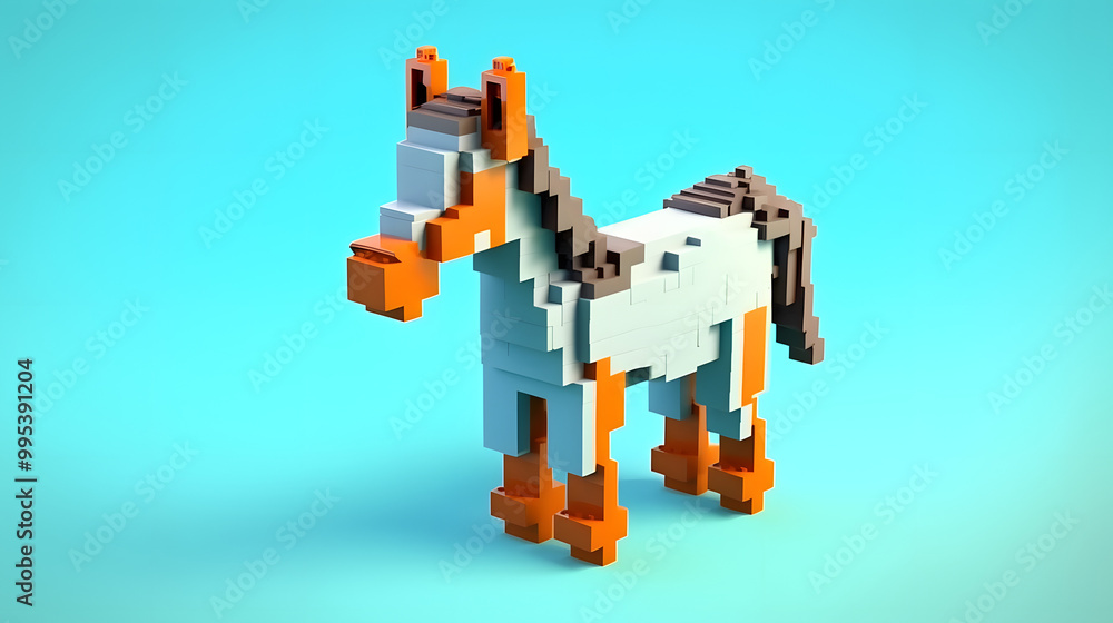 Fototapeta premium Donkey 3d pixel Character cartoon