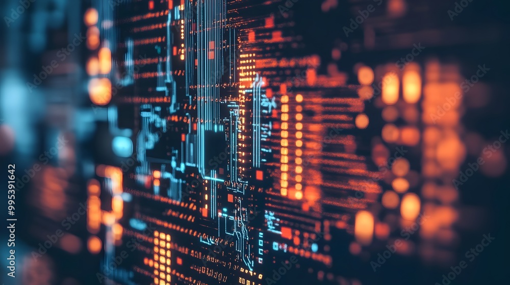Abstract digital circuit board with glowing lights Abstract digital circuit board with glowing lights