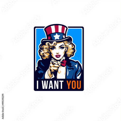 uncle  sam woman version  i want you ILLUSTRATION LOGO design	
