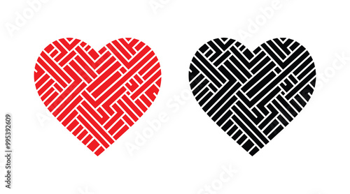 Red and black heart vector icons. Vector hearts for valentine day. Heart symbol. Heart sign.