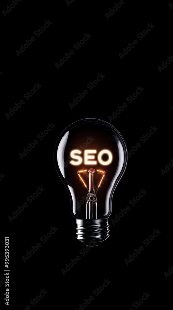 A light bulb with the word SEO inside against a black background, symbolizes digital marketing, innovative ideas, search engine optimization strategies A light bulb with the word SEO inside against a black background, symbolizes digital marketing, innovative ideas, search engine optimization strategies