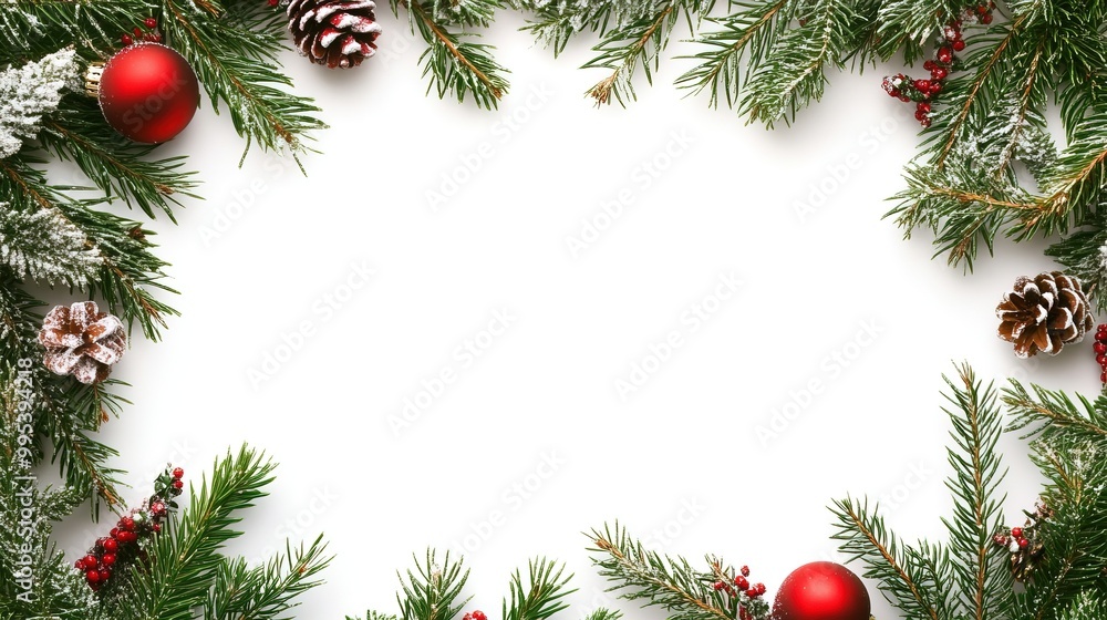 Christmas Frame with Green Fir Branches on White Background Christmas Frame with Green Fir Branches on White Background