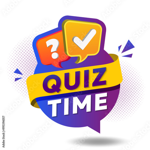 Quiz time game icon colorful vector logo or poll contest survey bubble with question mark. Quiz emblem for business, marketing and advertising. 