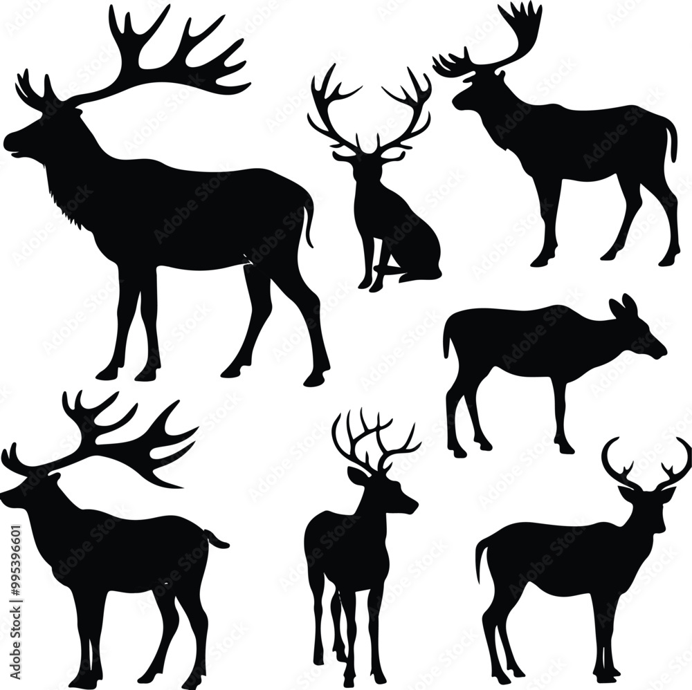 deer silhouette set deer silhouette set