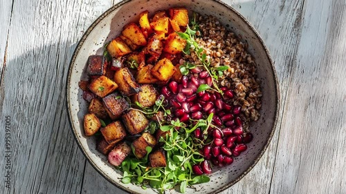 Wallpaper Mural Healthy Vegan Bowl with Roasted Vegetables and Grains on Rustic Table Torontodigital.ca