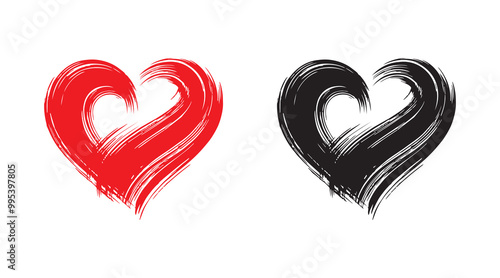 Red and black heart vector icons. Vector hearts for valentine day. Heart symbol. Heart sign.