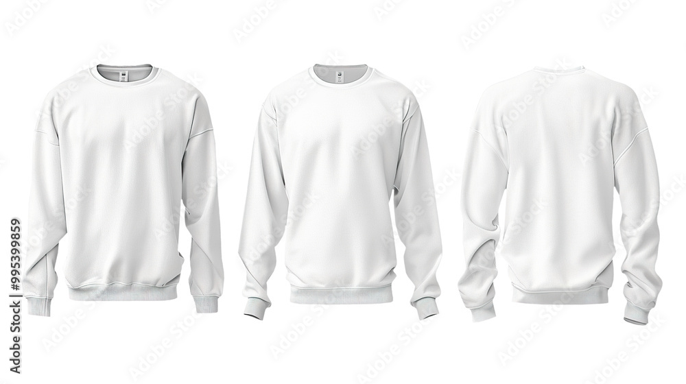 Realistic depictions of a white tee sweatshirt isolated on transparent background, png Realistic depictions of a white tee sweatshirt isolated on transparent background, png