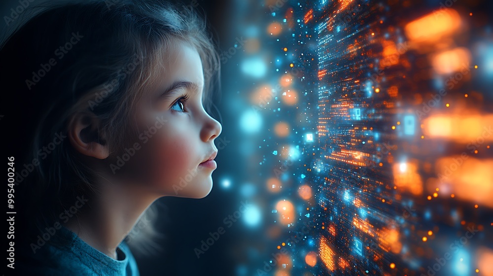 AI cyber security threat illustration, school student learning data coding information technology, augmented reality artificial intelligence collage, side profile, copy space AI cyber security threat illustration, school student learning data coding information technology, augmented reality artificial intelligence collage, side profile, copy space