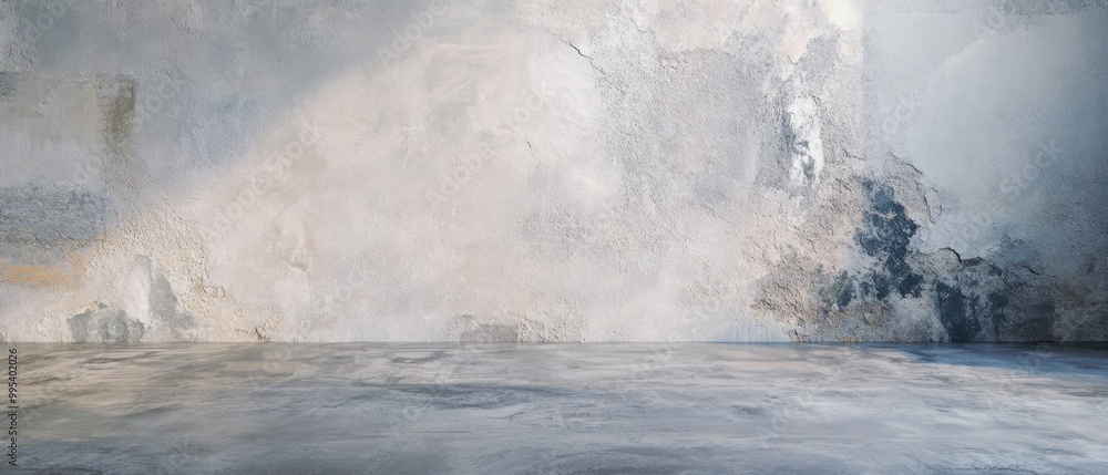 An empty textured wall and floor create an atmospheric backdrop for artistic expression An empty textured wall and floor create an atmospheric backdrop for artistic expression