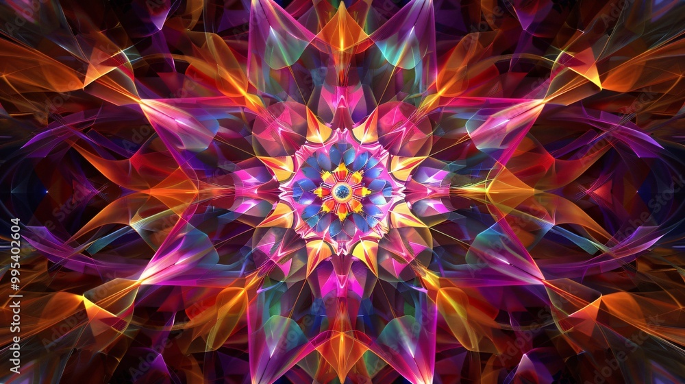 A vibrant abstract mandala with a colorful pattern and geometric shapes. A vibrant abstract mandala with a colorful pattern and geometric shapes.