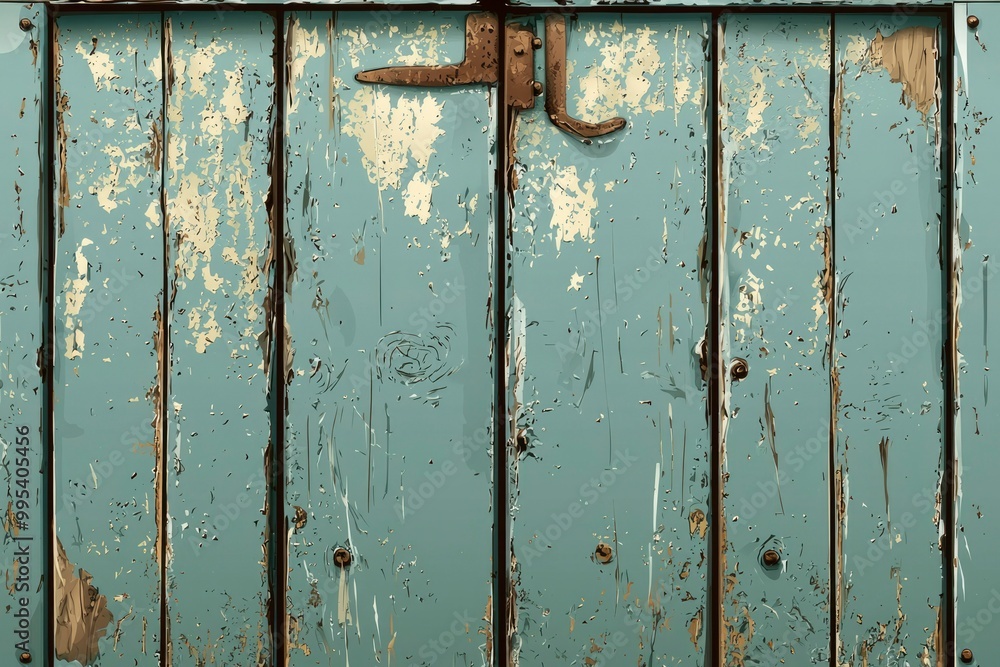Weathered Wooden Door with Rusted Metal Handle Weathered Wooden Door with Rusted Metal Handle