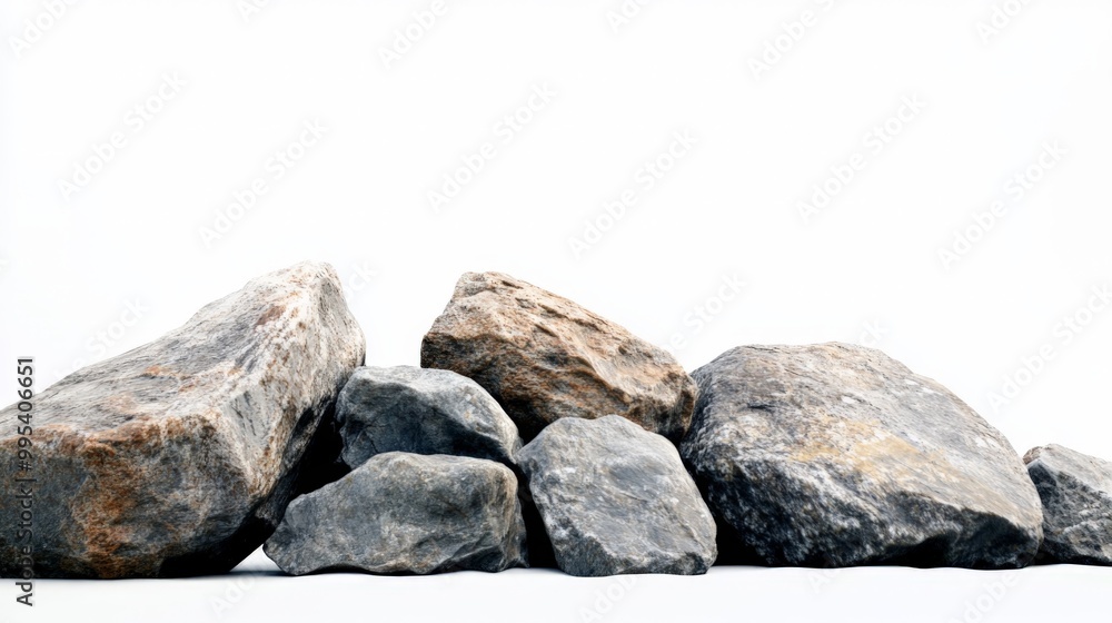 Fototapeta premium rocks stones standing alone against a pure white background.