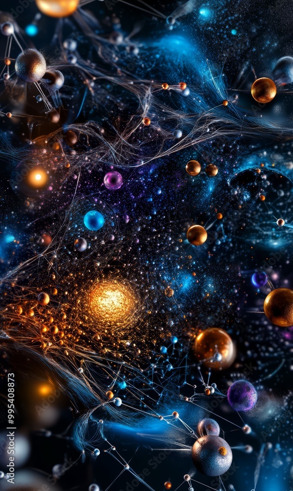 Abstract Particle Universe with Glowing Spheres and Energy Lines Abstract Particle Universe with Glowing Spheres and Energy Lines