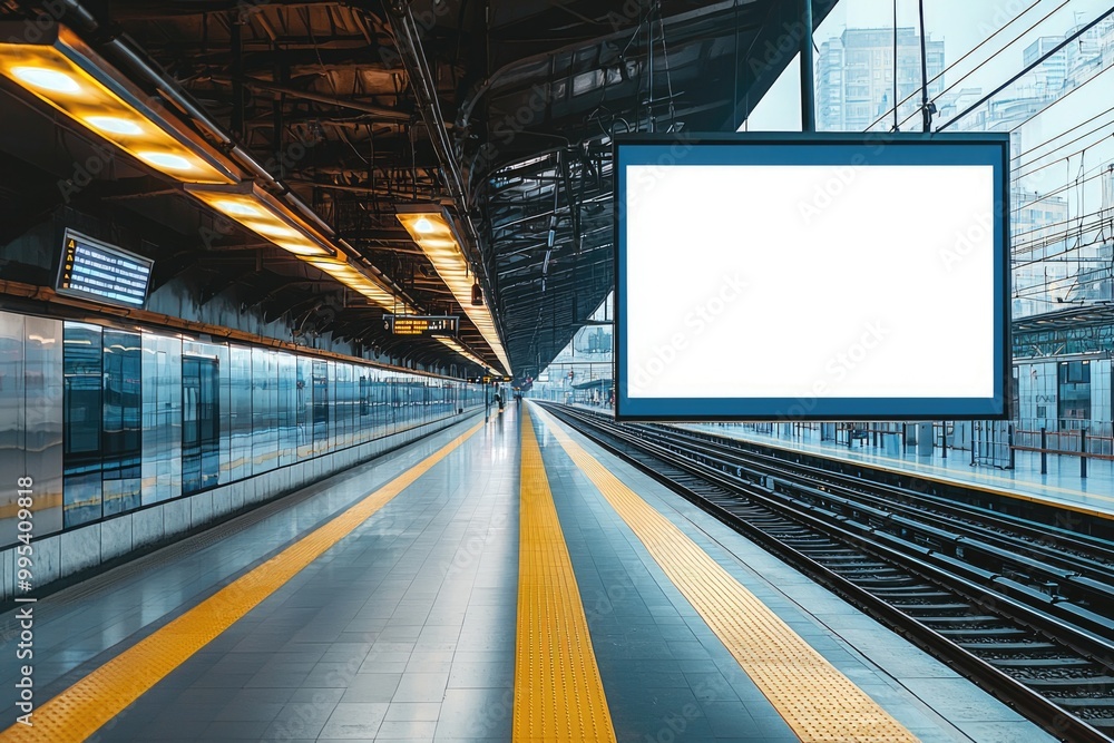 Empty subway station with blank advertisement screen Empty subway station with blank advertisement screen
