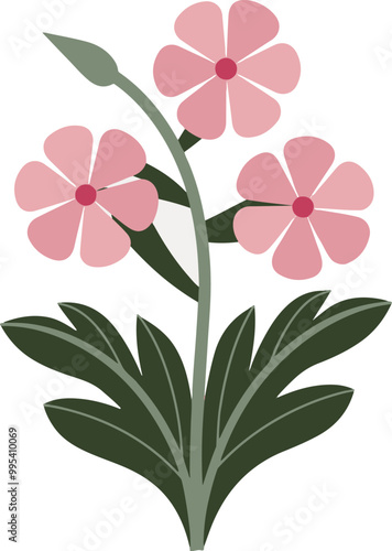 Three pink flowers icon vector illustration 