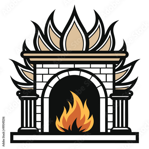 Fireplace with fire vector silhouette