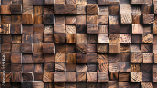 Fototapeta Naklejka Na Ścianę i Meble -  wooden 3d tiles wall texture Wood background. Generative AI.