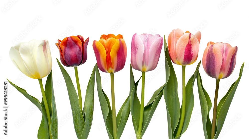 Tulips flower with leaves isolated on transparent background, png Tulips flower with leaves isolated on transparent background, png