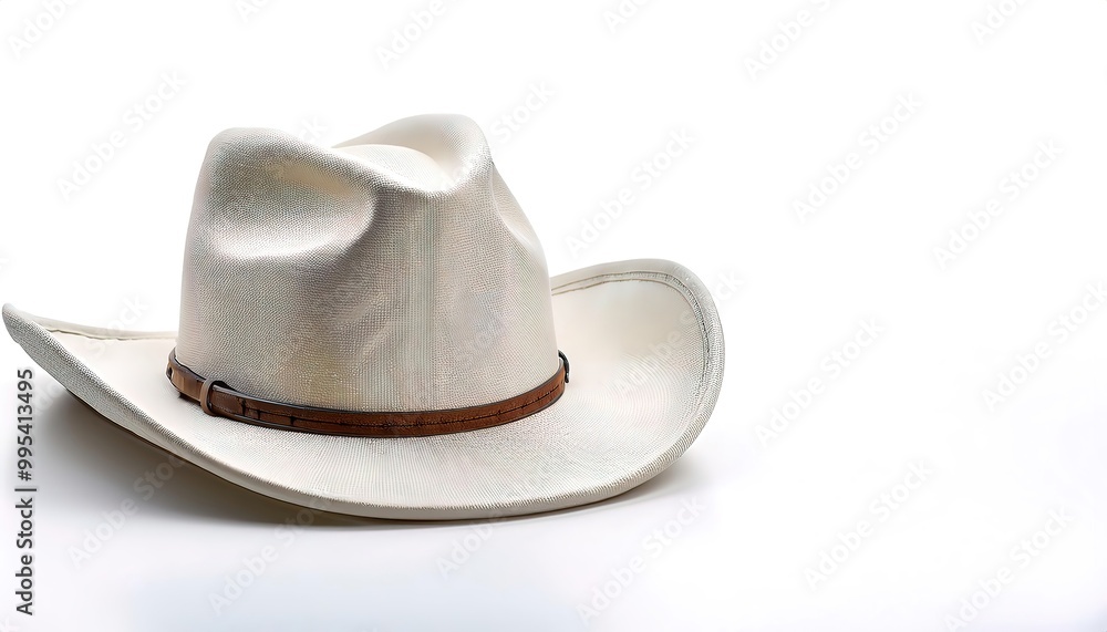 cowboy hat is a high crowned, wide brimmed hat best known as the defining piece of attire for the North American cowboy or ranch workers but is worn by many people. Isolated background. white color cowboy hat is a high crowned, wide brimmed hat best known as the defining piece of attire for the North American cowboy or ranch workers but is worn by many people. Isolated background. white color