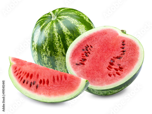 Sliced ripe watermelon isolated on white background. clipping path