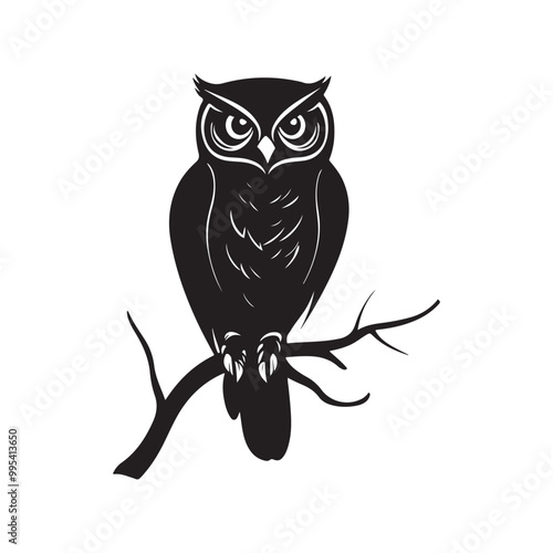 vector of black silhouette of owl bird