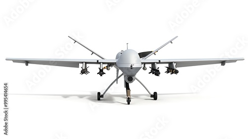 A military drone with long-range surveillance capabilities, isolated on a white background.