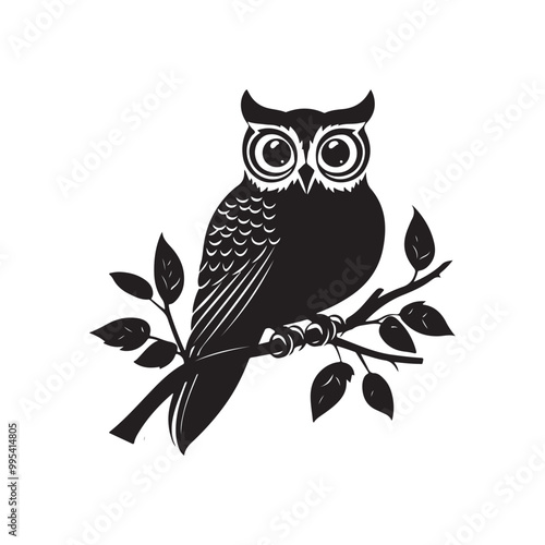 vector of black silhouette of owl bird photo