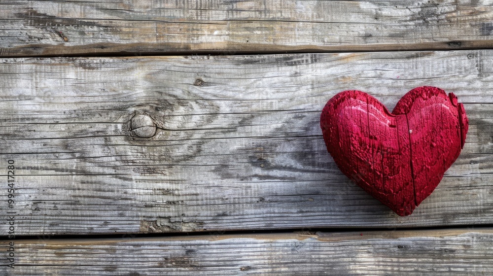 Valentine s theme with red heart on wood backdrop and space for text Valentine s theme with red heart on wood backdrop and space for text