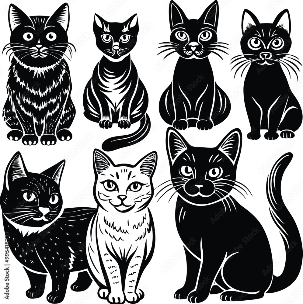 Obraz premium set of black cats