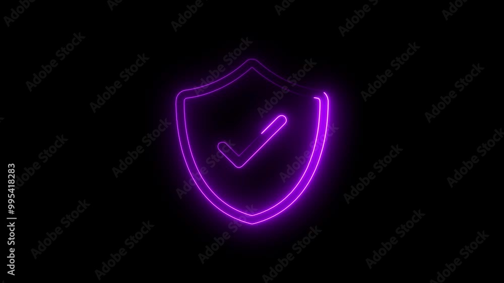 Neon Shield with Check Mark - Security, Protection, and Verification Icon Neon Shield with Check Mark - Security, Protection, and Verification Icon
