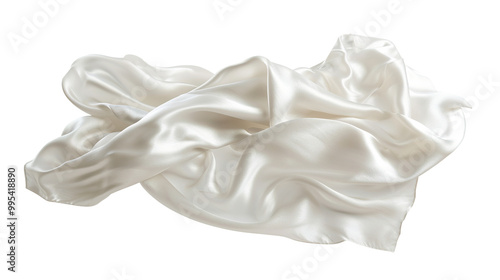 White silk satin cloth floating isolated on transparent background, png