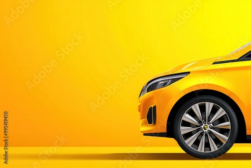 Vibrant yellow car against a bright yellow background, showcasing modern design and sleek lines.