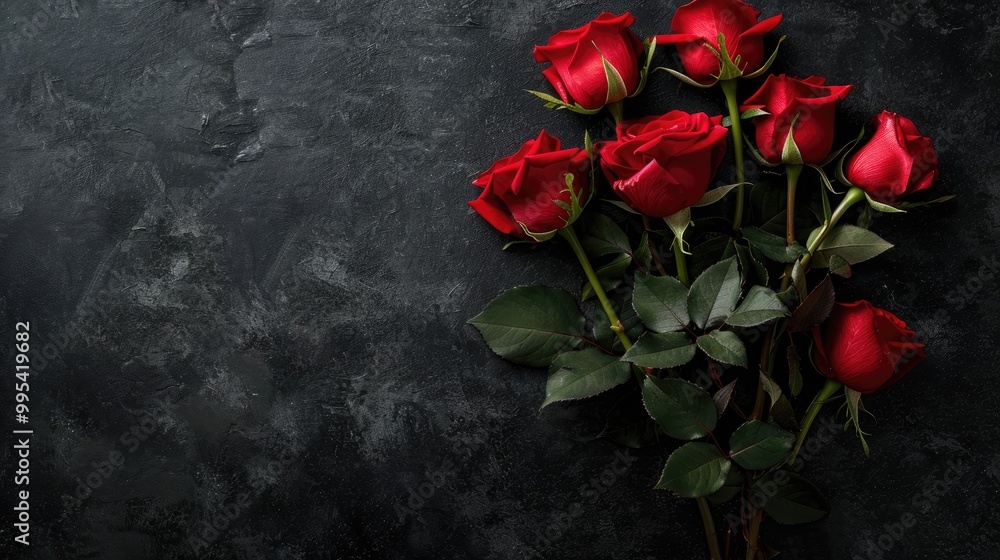 Valentine s themed image Red roses bouquet on black backdrop Valentine s themed image Red roses bouquet on black backdrop