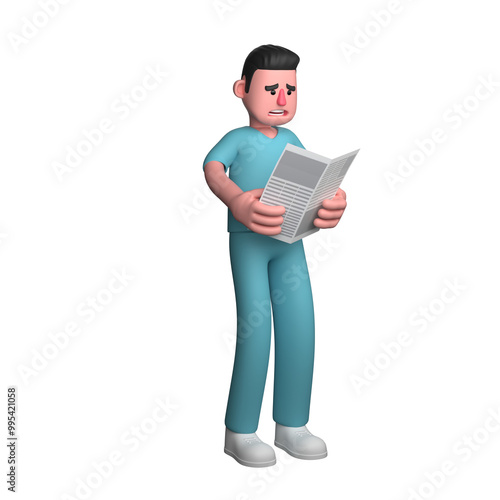 Professional 3D Male Nurse. A male nurse is seen standing while opening a checklist book with both hands. Healthcare Character