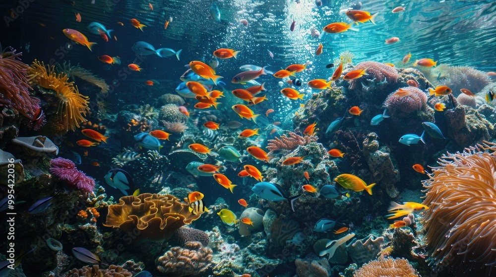 Vibrantly colored fish in the reef s underwater world Vibrantly colored fish in the reef s underwater world