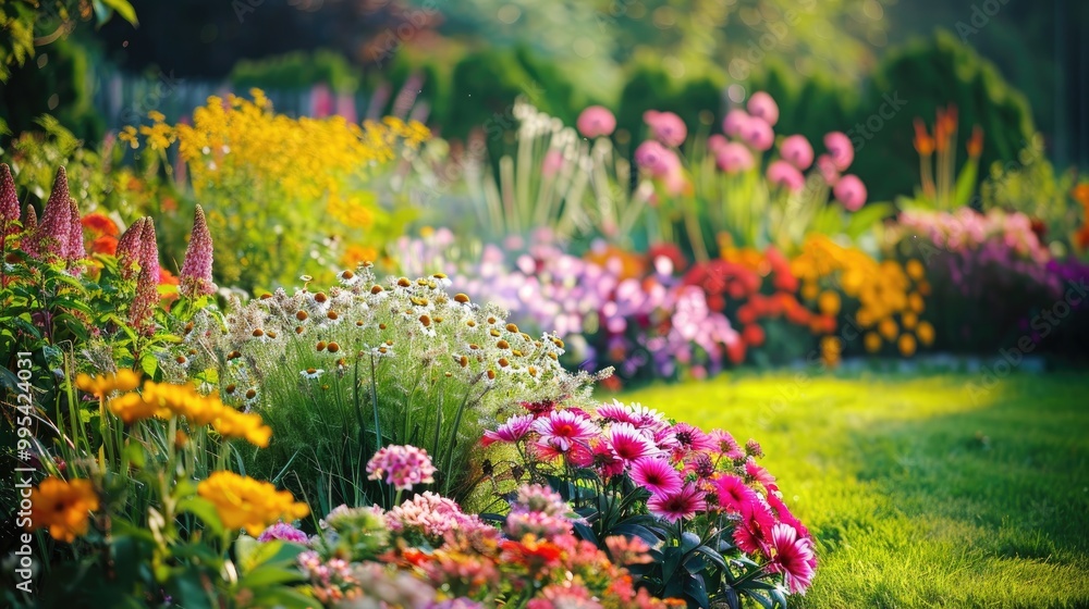 Obraz premium Varieties of flowering plants in the garden