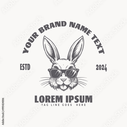 hand drawn rabbit head logo with glasses