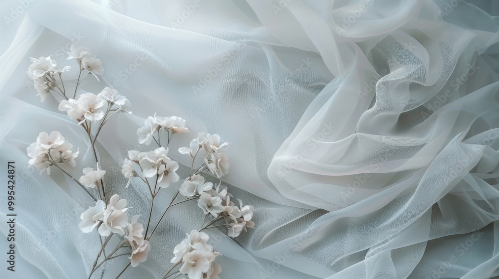 White artificial flowers next to the cover White artificial flowers next to the cover