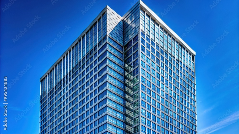 Fragment of a modern skyscraper against clear blue sky, skyscraper, modern, fragment, architecture, tall, city, urban Fragment of a modern skyscraper against clear blue sky, skyscraper, modern, fragment, architecture, tall, city, urban