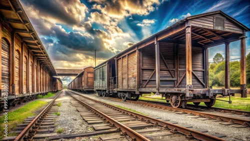 Wallpaper Mural Abandoned goods train station with vintage cargo wagons, abandoned, goods, train station, vintage, cargo, wagons Torontodigital.ca