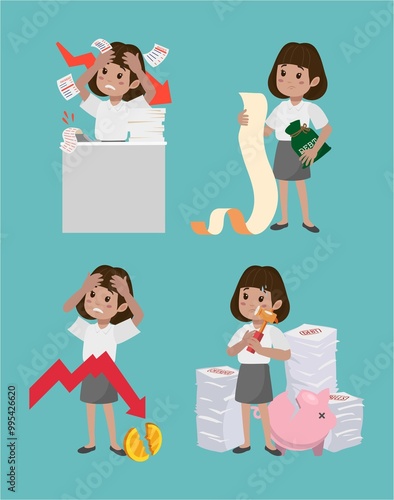 Business people stressed and worried with a lot of bill
