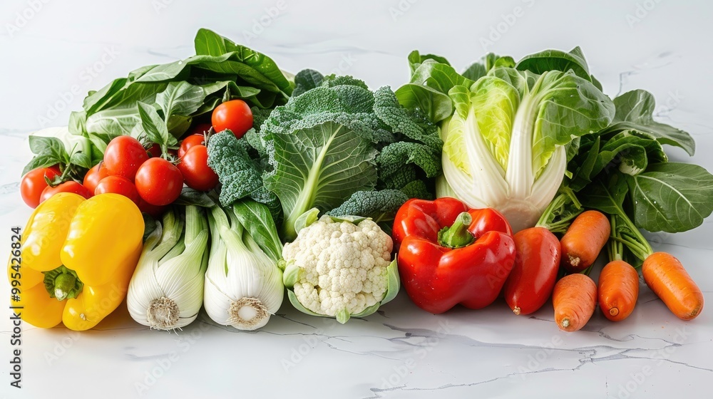 Variety of Fresh Vegetables on Light Background Variety of Fresh Vegetables on Light Background
