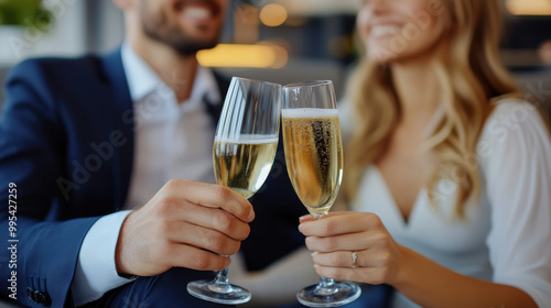 Couple toasting with champagne glasses.