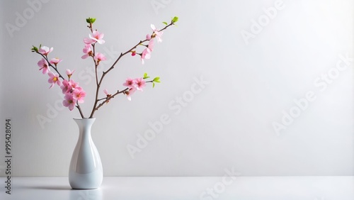 Clean vase with sakura stick on white background, vase, clean, sakura stick, flowers, minimalist, fresh, decoration, elegant