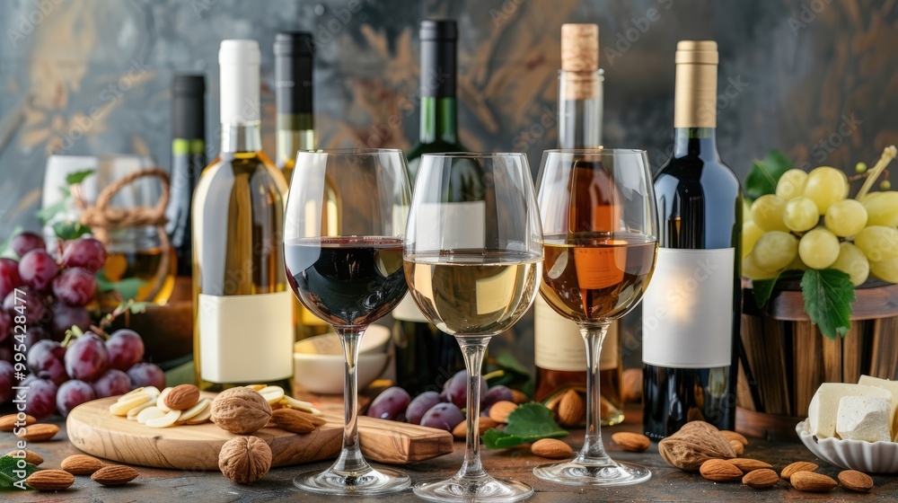 Obraz premium Variety of wines almonds on background