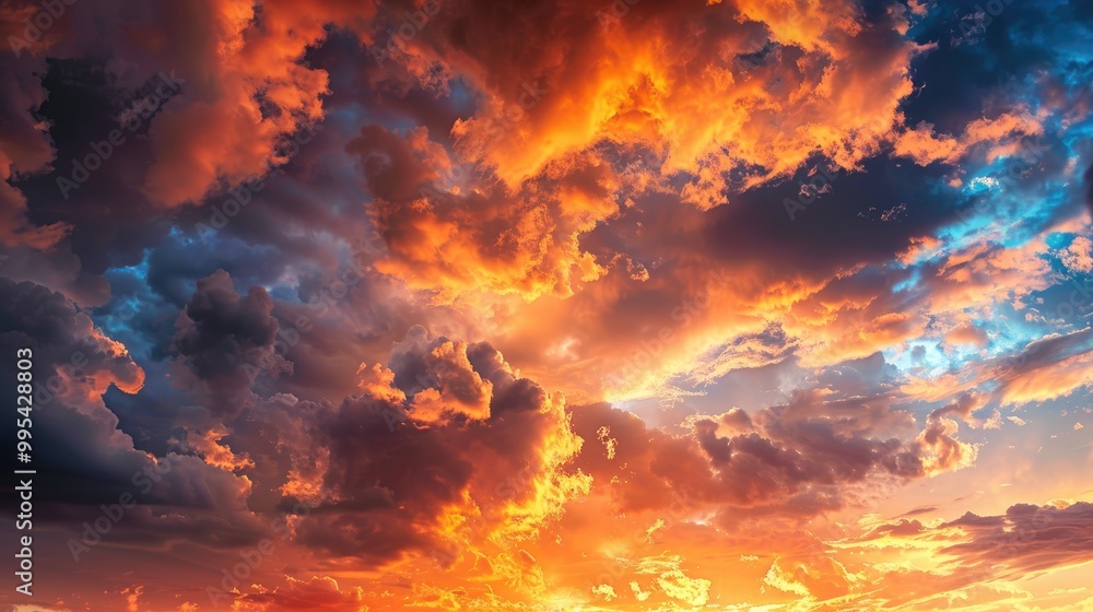 Vivid orange clouds in a dramatic sunset sky Vivid orange clouds in a dramatic sunset sky